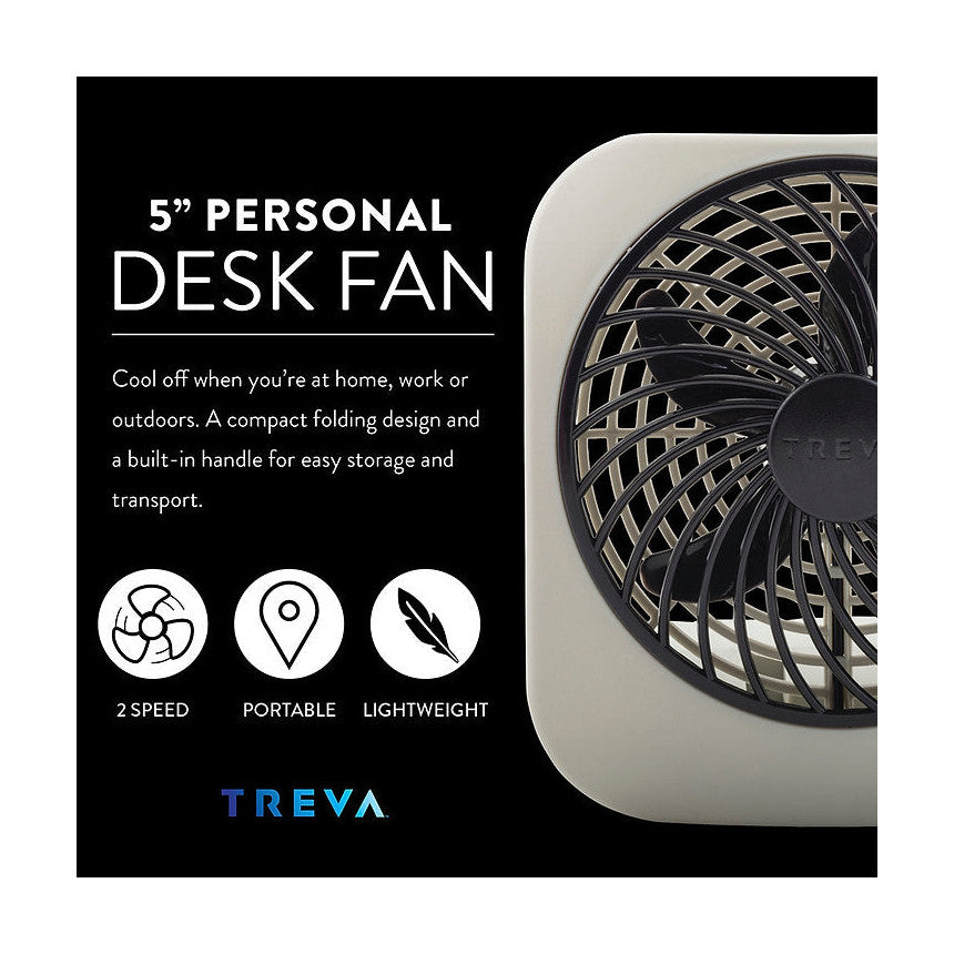 Treva 5 Inch Battery Powered Folding Desk Fan - 2 Pack