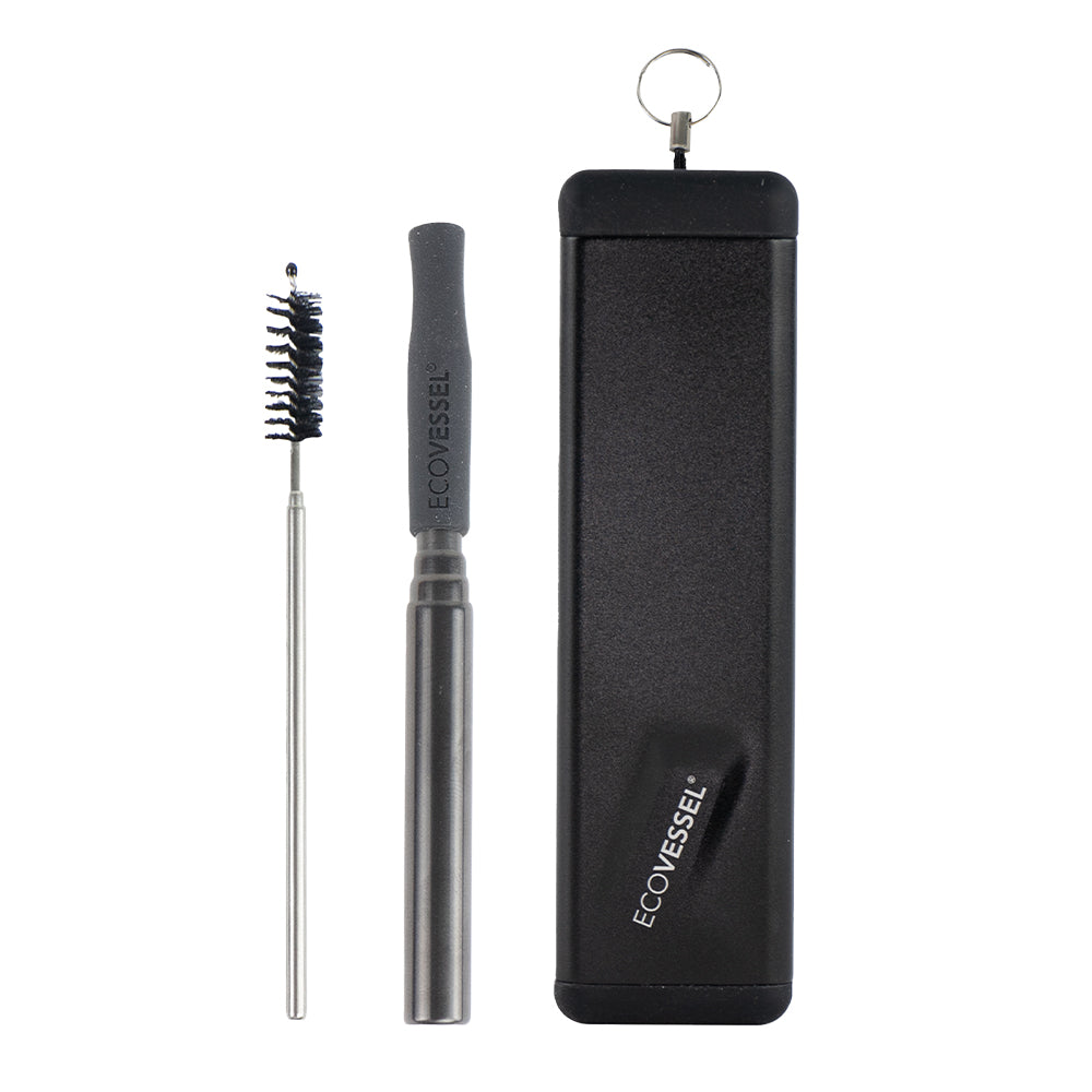 The QUICKSTRAW Telescopic Straw with Brush & Carrying Case - Black Shadow