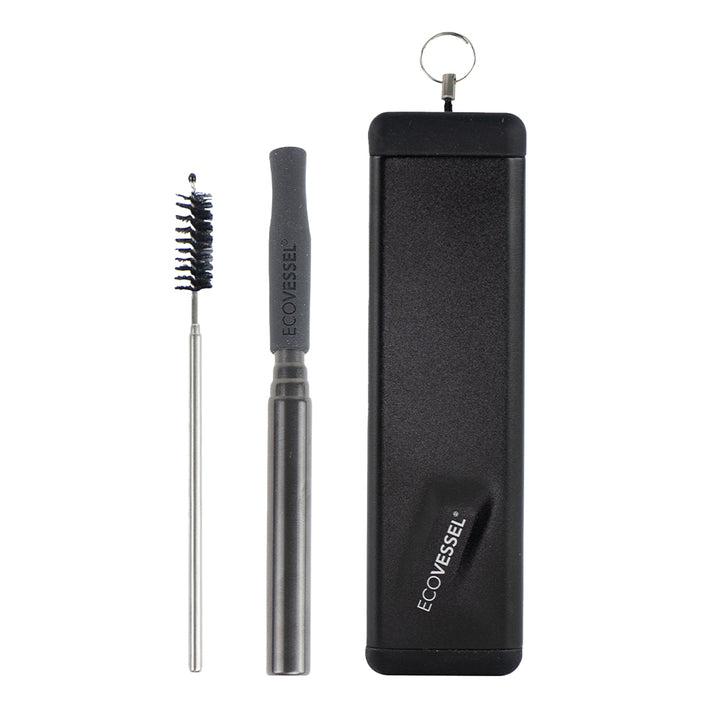 The QUICKSTRAW Telescopic Straw with Brush & Carrying Case - Black Shadow