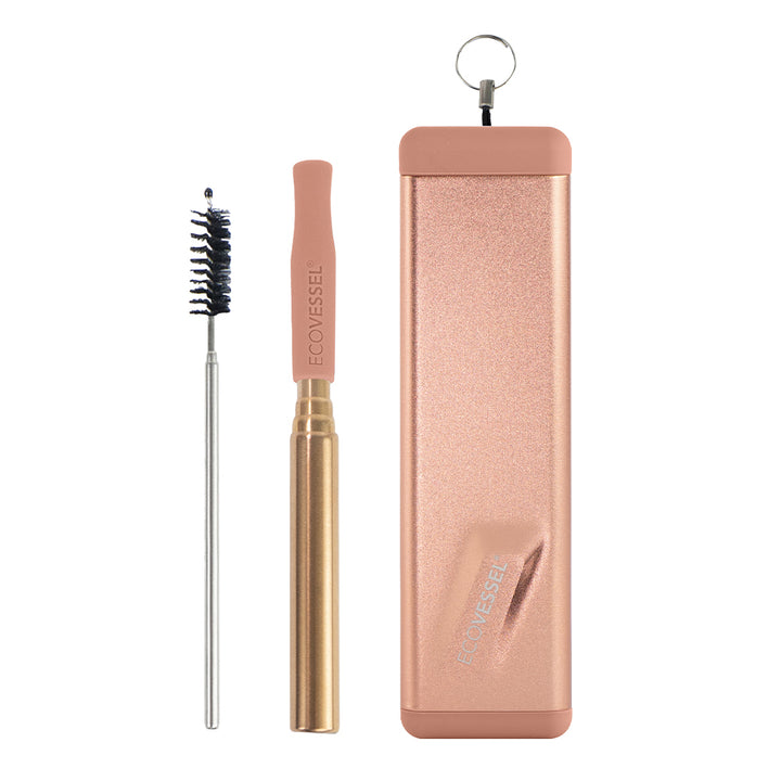 The QUICKSTRAW Telescopic Straw with Brush & Carrying Case - Rose Gold