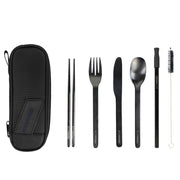 WANDERWARE 6-Piece - Reusable Stainless Steel Utensil Set with Travel Pouch - Black