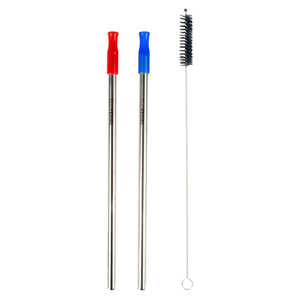 Stainless Steel Set of 2 Straws W- Silicone Tips & Cleaning Brush